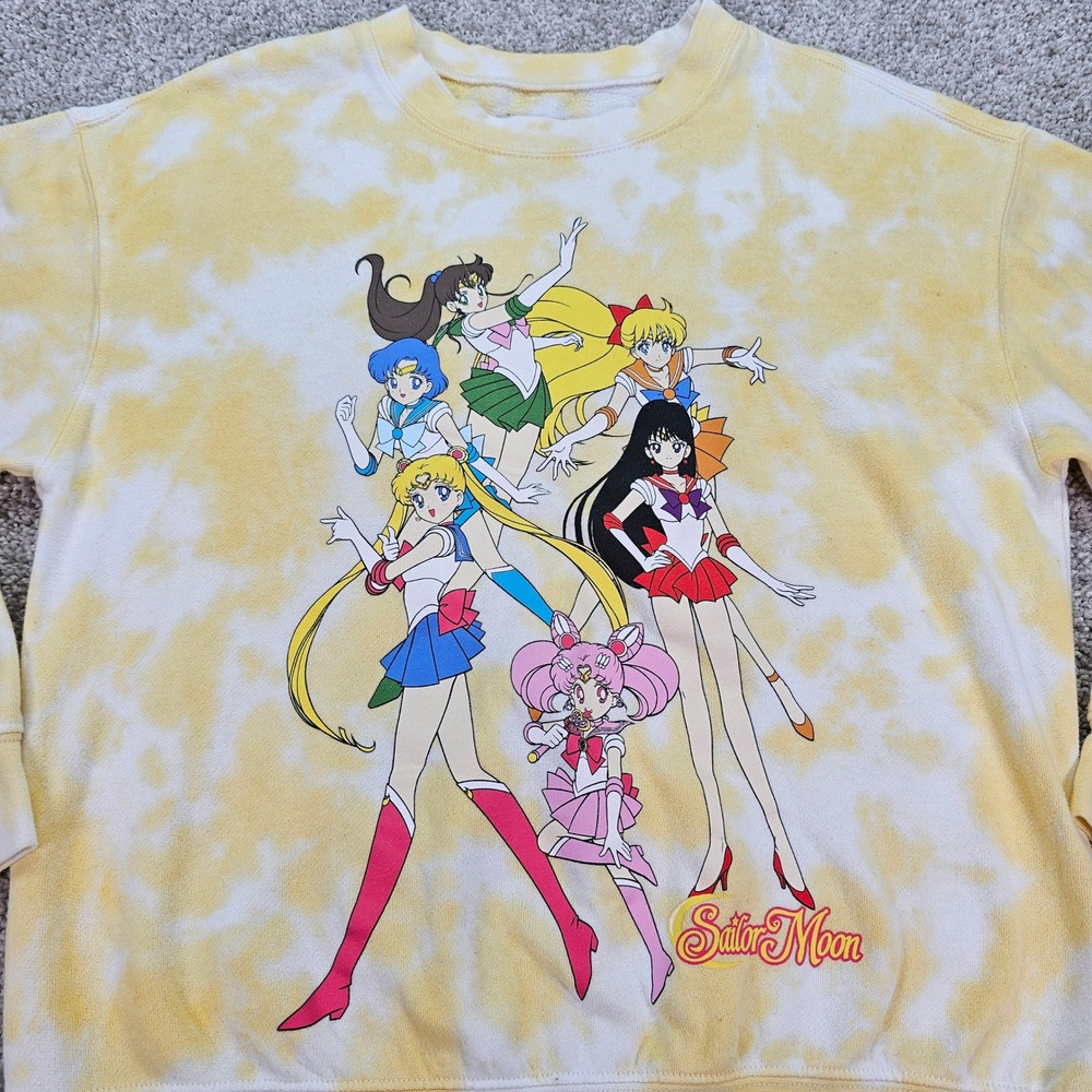 Sailor Moon Yellow Tie Dye Anime Graphic Print Pullover Sweatshirt Womens Small